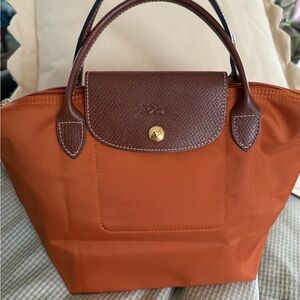 Longchamp Leather trim fabric handbag
